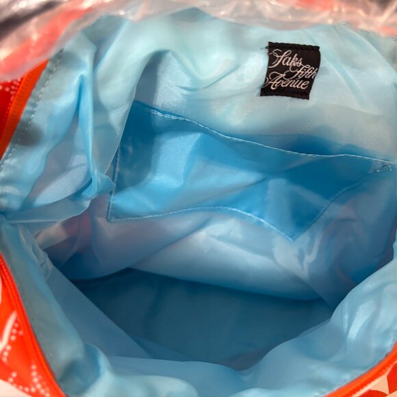 NWT Saks Fifth Avenue Orange White Floral Fabric Shoulder Bag Slouch Hobo Lined. - Picture 6 of 9